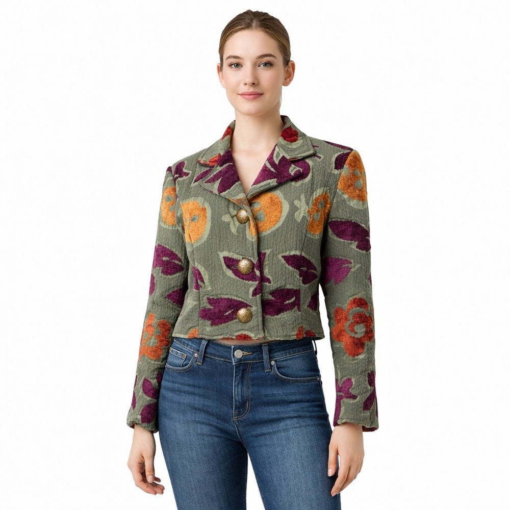 Painted Pony Women 90s Floral Tapestry Cropped Jacket Art Teacher Boho ‎ Small